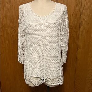 Christopher & Banks White Lace Top / Size L